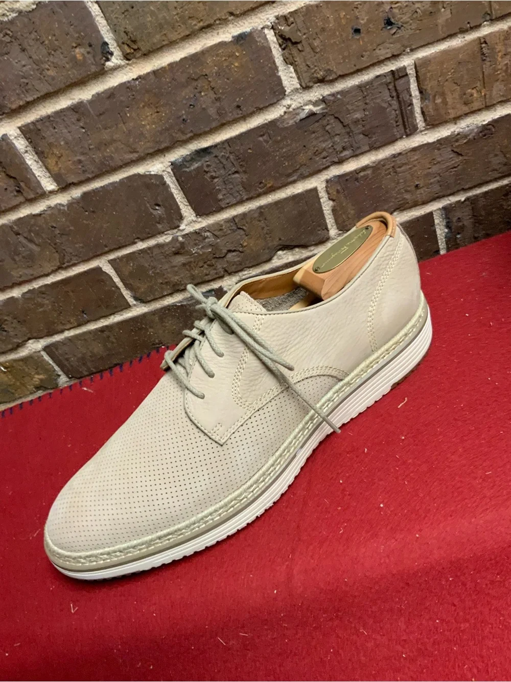 Johnston & Murphy Light Taupe Perforated Leather Derby